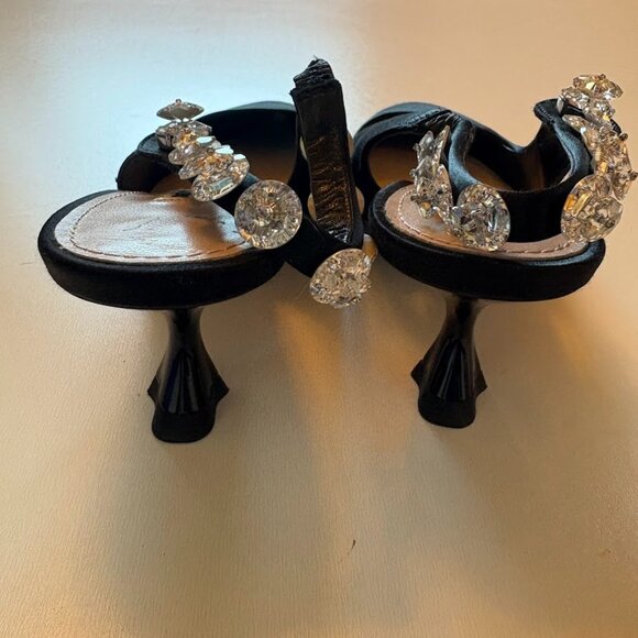 Miu Miu Black Satin Swarovski Crystal Embellished Slingback Kitten Heel Luxury - Picture 4 of 15